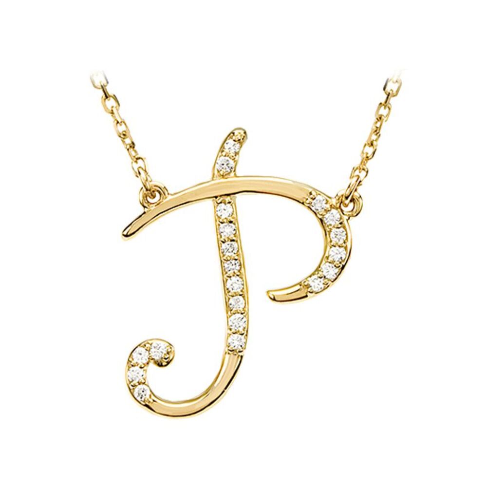 1/10 Ctw Diamond 14k Yellow Gold Medium Script Initial P Necklace 17in